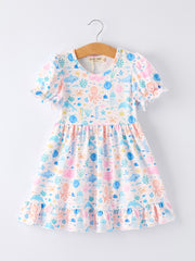 Ocean Animal Print Girl Ruffle Dress