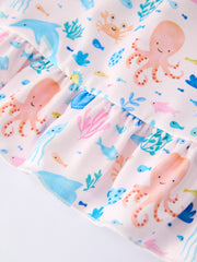 Ocean Animal Print Girl Ruffle Dress