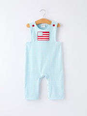 July 4th Plaid Boys Romper Flag Embroidery