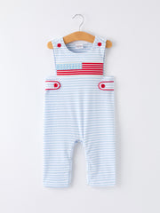 4th of July Stripe Blue Boys Romper