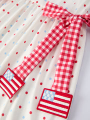 4th of July Dot Girls Dress Bow Ruffle Peter Pan Collar