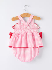 4th of July Plaid Girls Romper Bow Ruffle