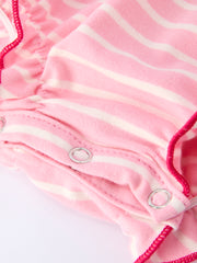 Strawberry Embroidery Pink Stripe Girl Smocked Romper