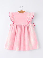 Strawberry Embroidery Pink Stripe Girl Smocked Dress