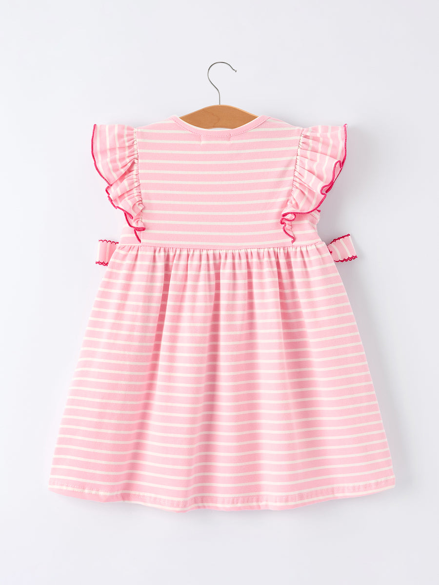 Strawberry Embroidery Pink Stripe Girl Smocked Dress