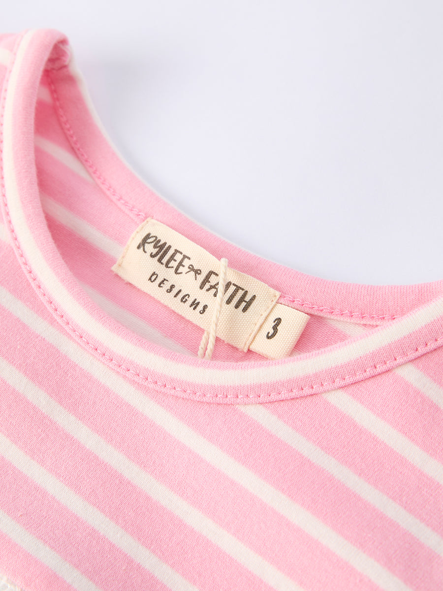 Strawberry Embroidery Pink Stripe Girl Smocked Dress