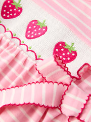 Strawberry Embroidery Pink Stripe Girl Smocked Dress