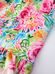 Spring Floral Girls Dress Ruffle Hem