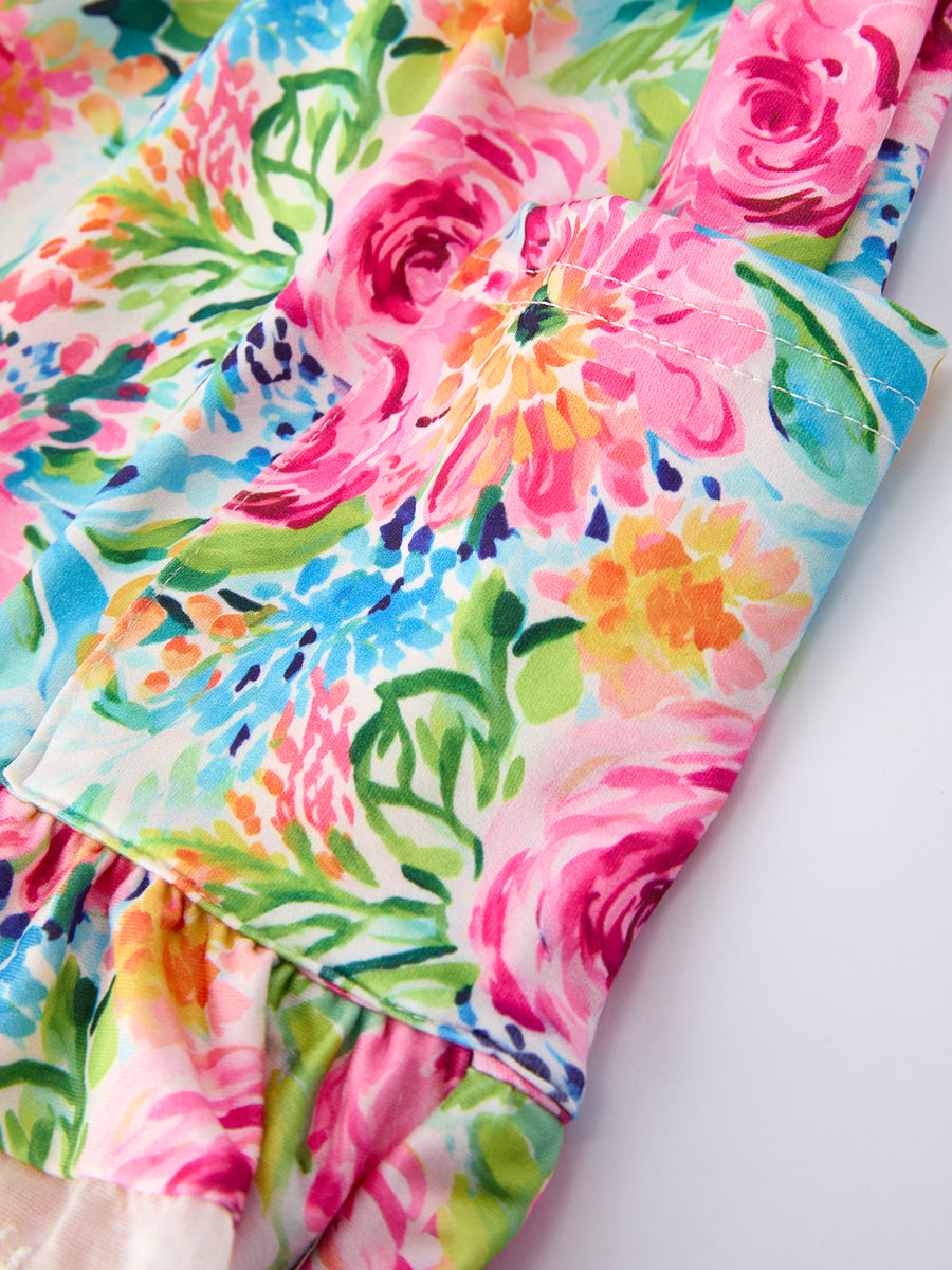 Spring Floral Girls Dress Ruffle Hem
