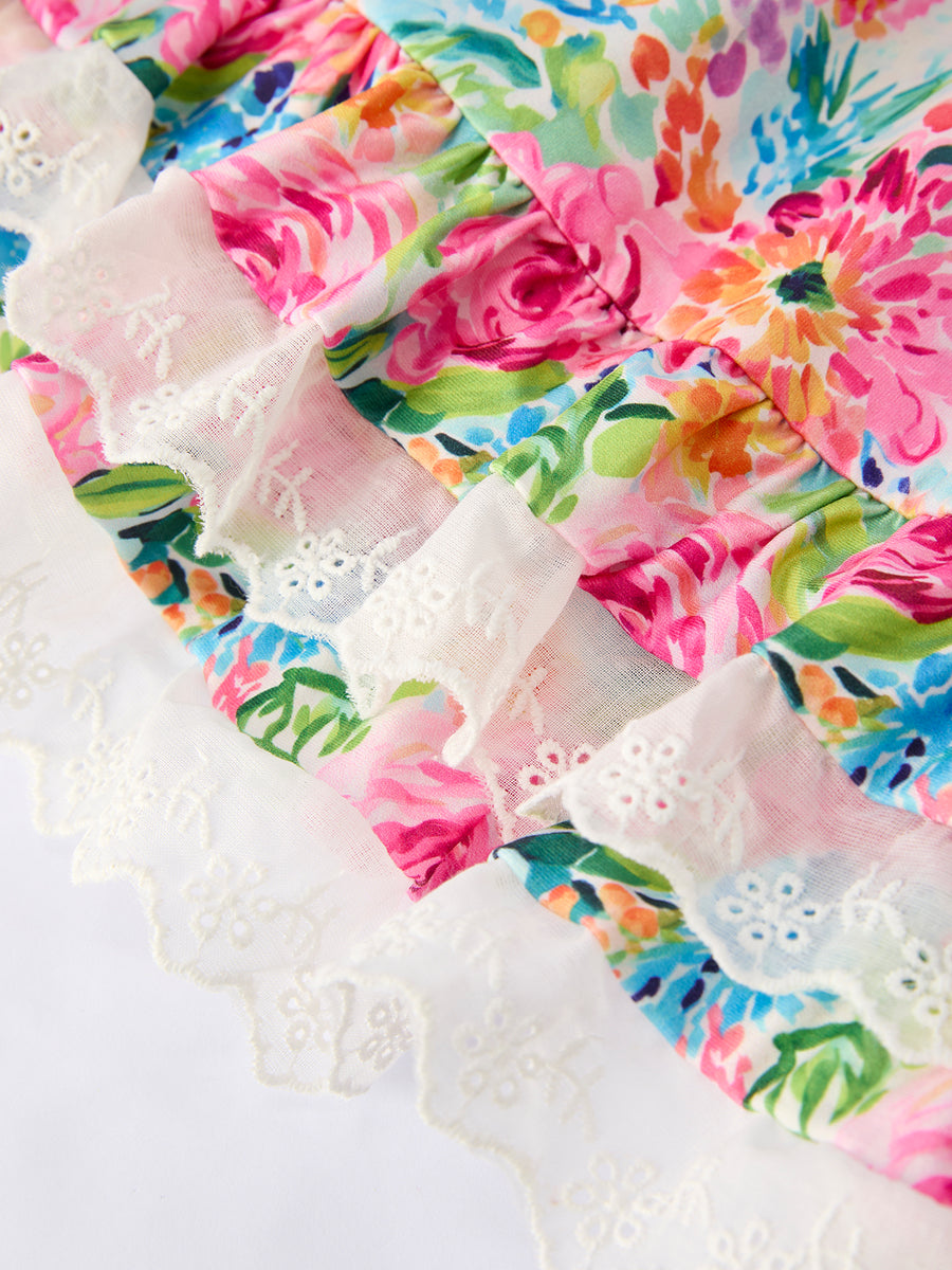 Spring Floral Girls Dress Ruffle Hem