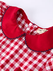 4th of July Flag Plaid Girl Peter Pan Collar Dress Bow