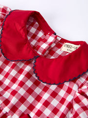 4th of July Flag Plaid Girl Peter Pan Collar Romper Bow