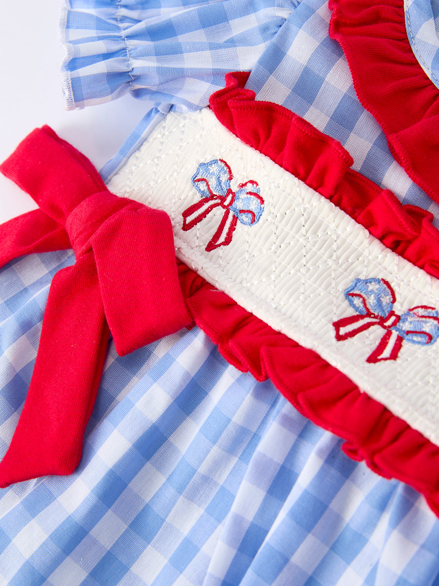 4th of july Plaid Smocking Girls Bloomer Set