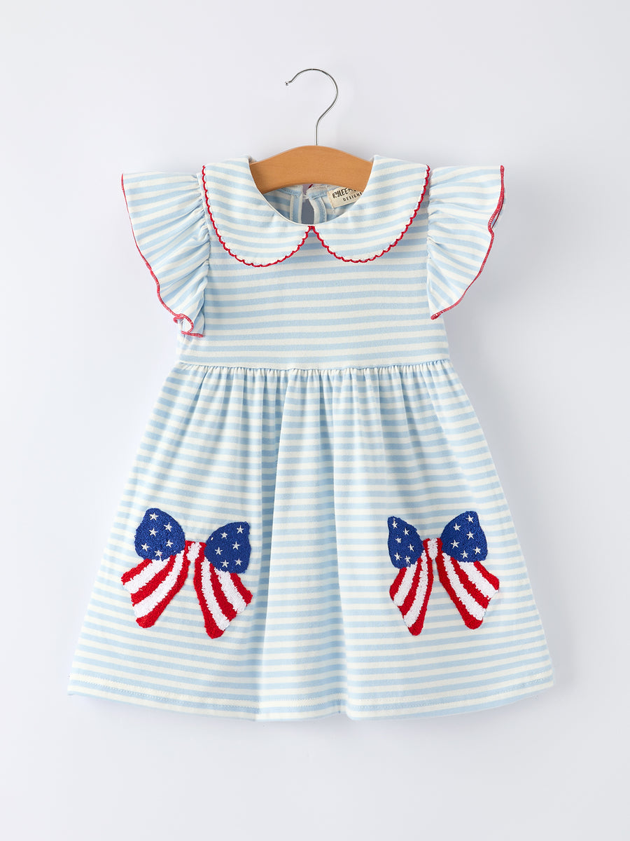 4th of July Stripe Girls Dress Bow Peter Pan Collar 6 4th of July Stripe Girls Dress Bow Peter Pan Collar 6