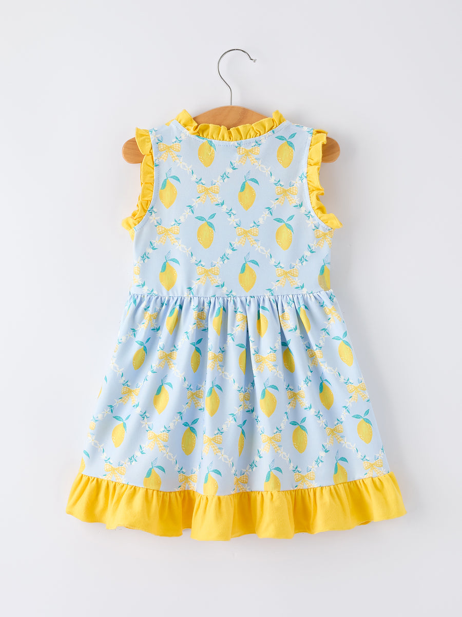 Summer Lemon Floral Print Girl Sleeveless Ruffle Dress