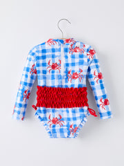 Summer Crab Girl Long Sleeve Ruffle One Piece Swimsuit