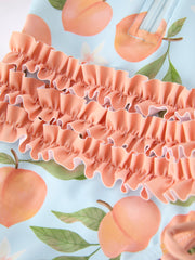 Summer Peach Girl Long Sleeve Ruffle One Piece Swimsuit