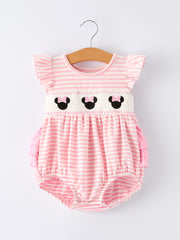 Stripe Girls Romper Bow Smocked Ruffle Sleeve