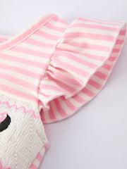 Stripe Girls Romper Bow Smocked Ruffle Sleeve