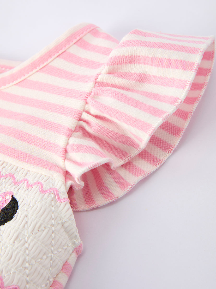 Stripe Girls Romper Bow Smocked Ruffle Sleeve