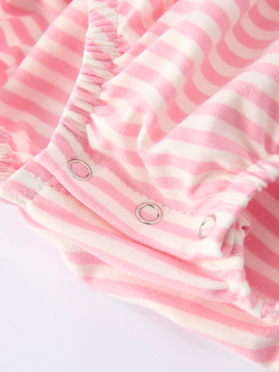 Stripe Girls Romper Bow Smocked Ruffle Sleeve