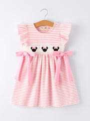 Stripe Girls Dress Bow Smocked Ruffle Sleeve