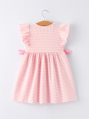 Stripe Girls Dress Bow Smocked Ruffle Sleeve