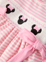 Stripe Girls Dress Bow Smocked Ruffle Sleeve