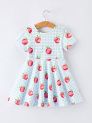 Back to School Apple Plaid Girls Dress Short Sleeve