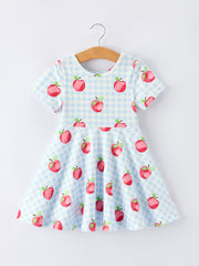 Back to School Apple Plaid Girls Dress Short Sleeve