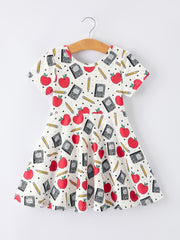 Back to School Apple Pencil Print Girls Dress