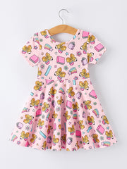 Back to School Print Girls Dress Short Sleeve