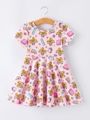 Back to School Print Girls Dress Short Sleeve