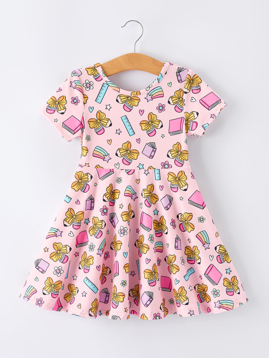 Back to School Print Girls Dress Short Sleeve