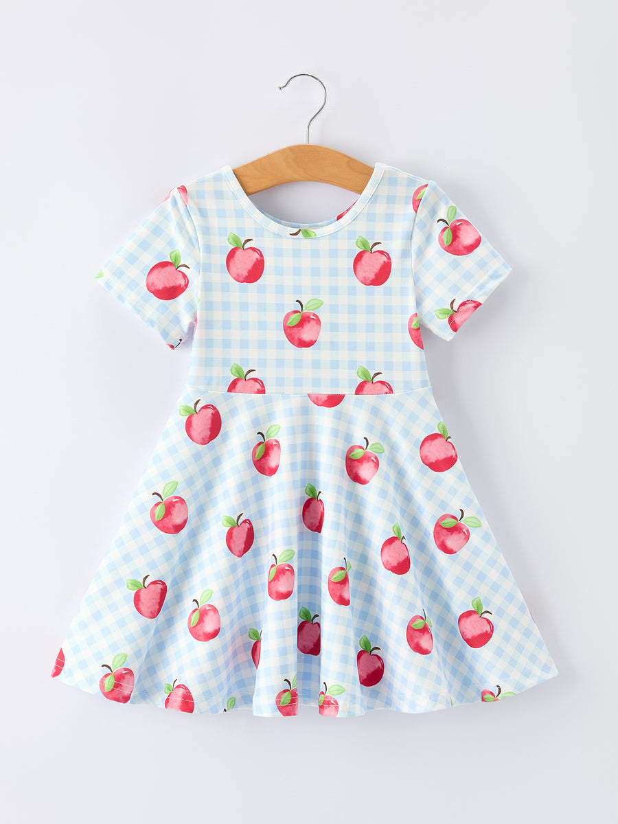 Back to School Apple Plaid Girls Dress Short Sleeve