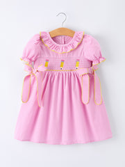 Back To School Plaid Girls Dress Smocked Puff Sleeve Bow