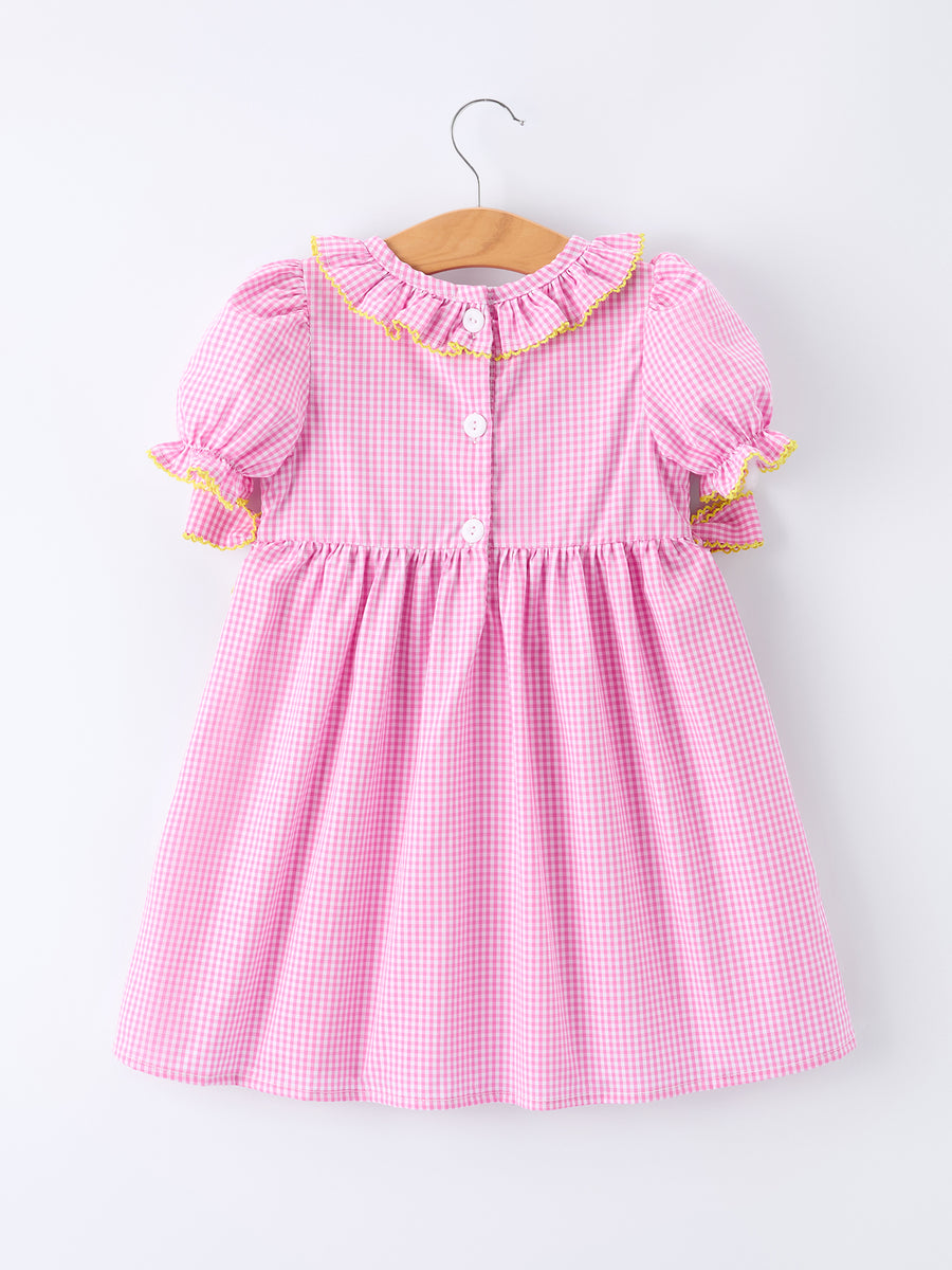 Back To School Plaid Girls Dress Smocked Puff Sleeve Bow