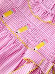 Back To School Plaid Girls Dress Smocked Puff Sleeve Bow