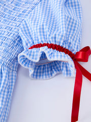 Back To School Apple Applique Plaid Girls Dress Smocked
