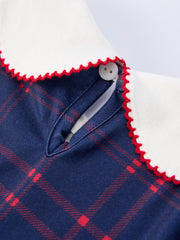 Back To School Apple Plaid Girls Dress Scallop Hem Bow