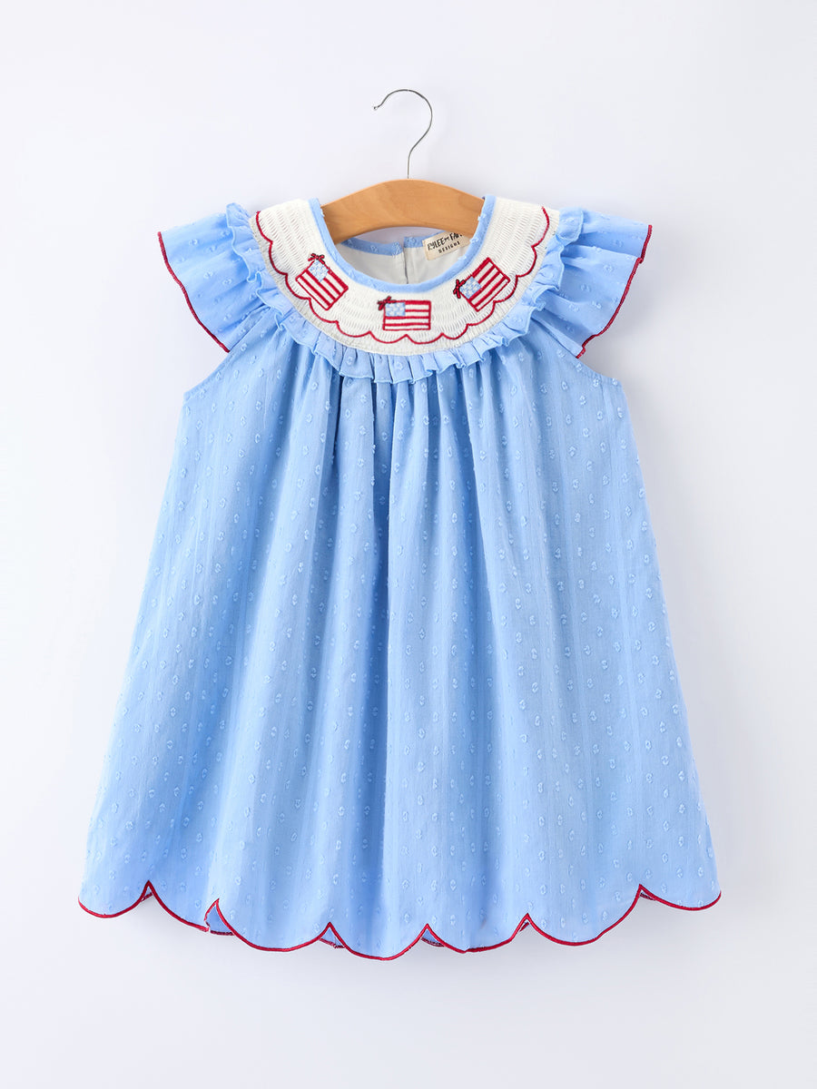 4th of July American Flag Girls Dress Ruffle Collar Scallop Hem 3 4th of July American Flag Girls Dress Ruffle Collar Scallop Hem 3