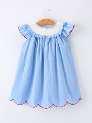 4th of July American Flag Girls Dress Ruffle Collar Scallop Hem