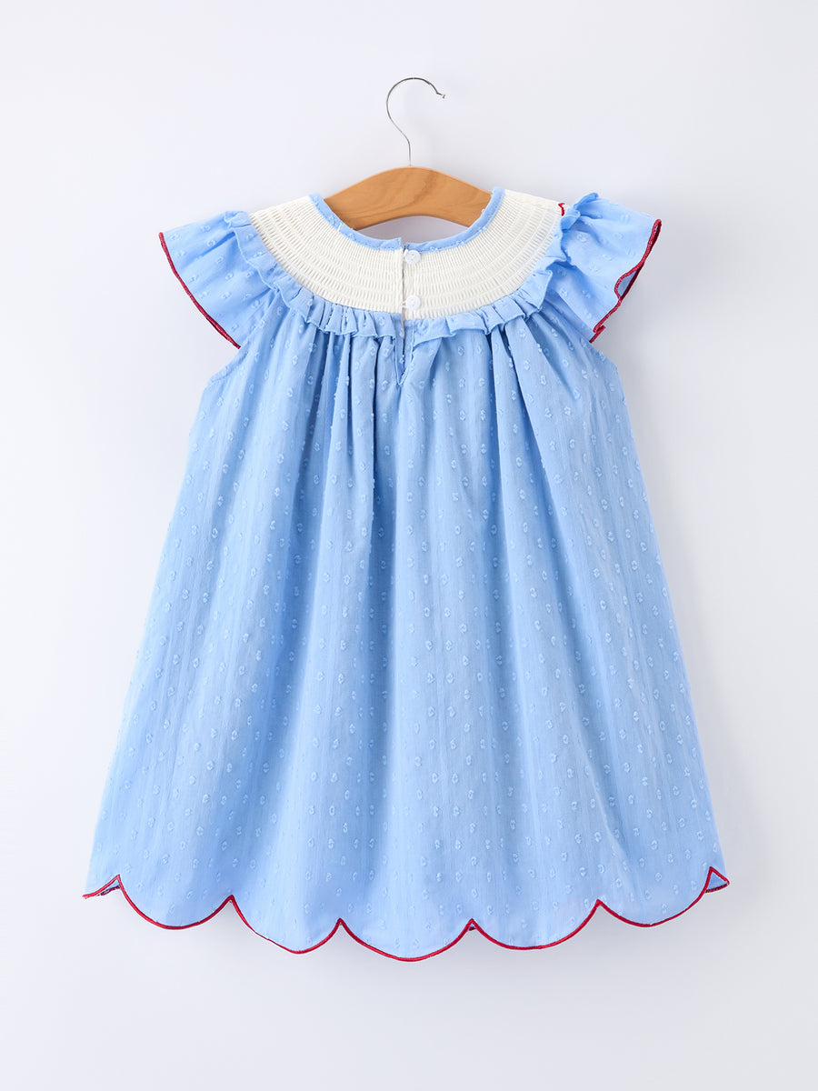 4th of July American Flag Girls Dress Ruffle Collar Scallop Hem