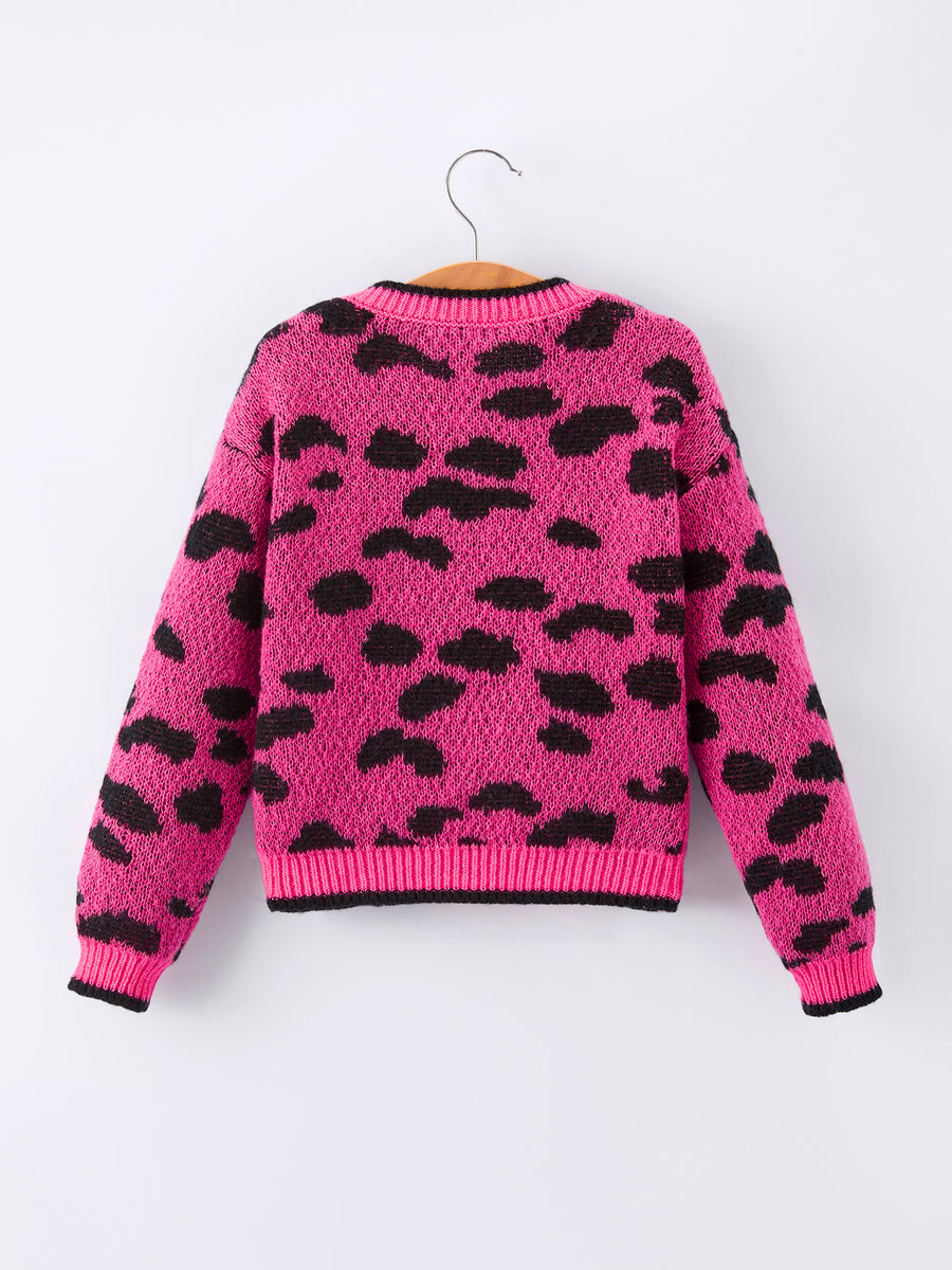 Fall Leopard Bow Girls Knit Cardigan