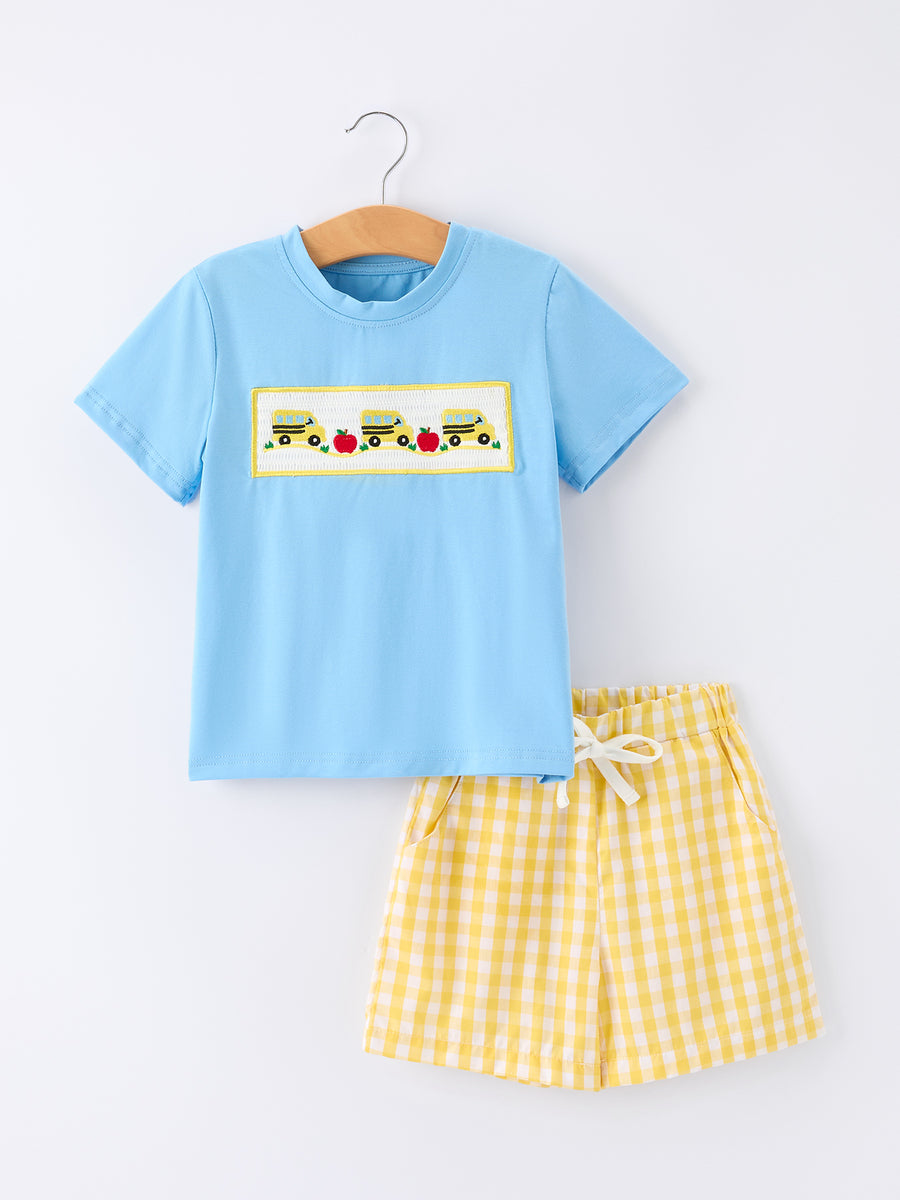 Back To School School Bus Boys Set Plaid Shorts