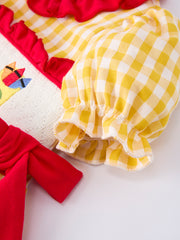Back To School Supply Plaid Girls Dress Ruffle Collar Bow