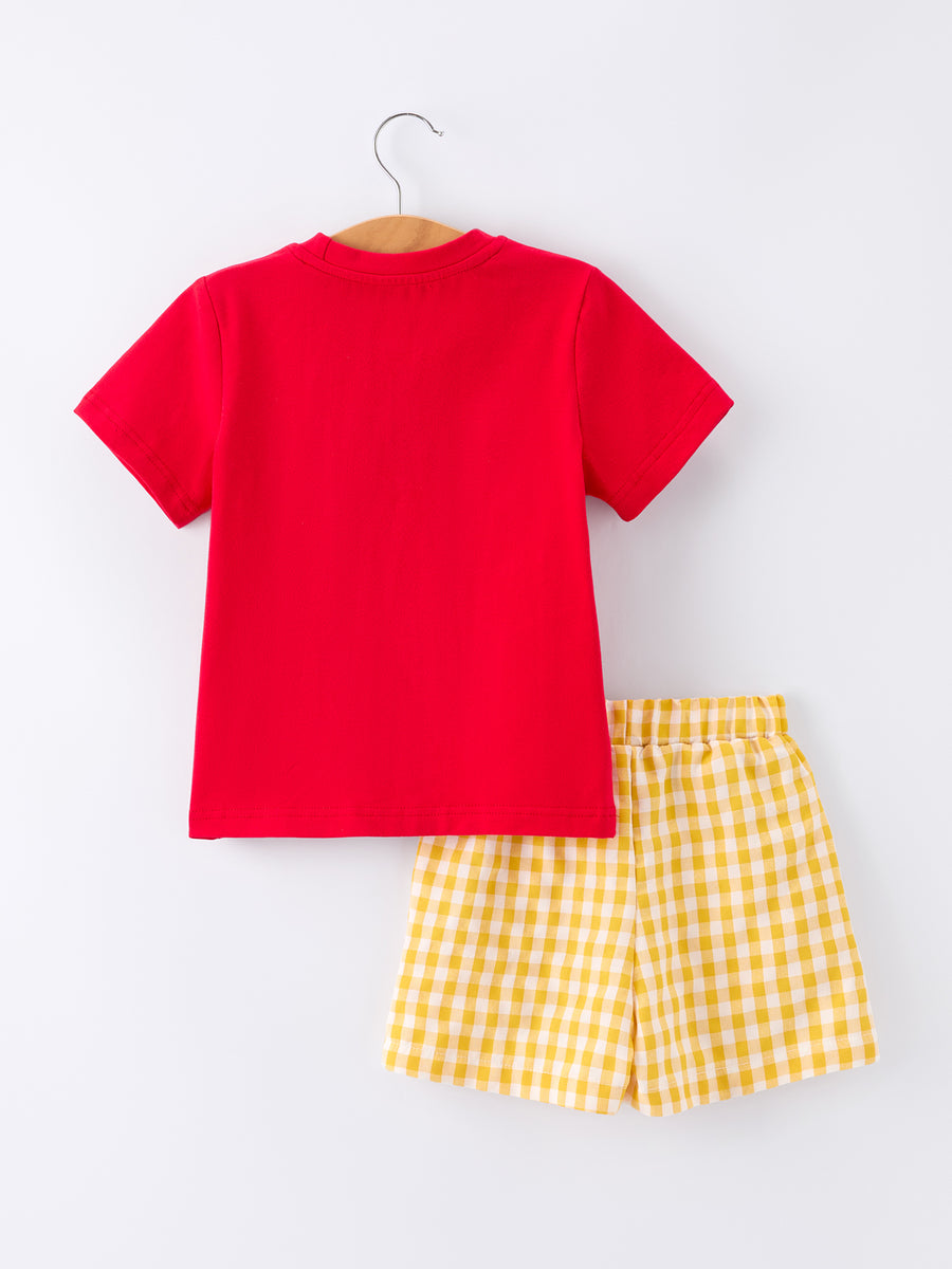 Back to School Crayon Smocked Boys Plaid Shorts Set