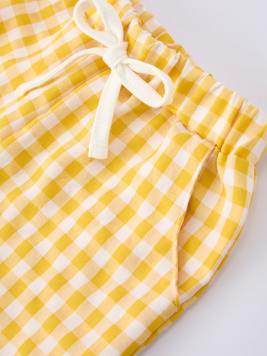 Back to School Crayon Smocked Boys Plaid Shorts Set