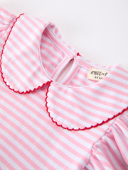 Girls Back To School Apple Applique Twirl Dress Ruffle Petal Collar