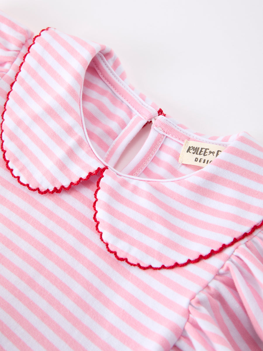 Girls Back To School Apple Applique Twirl Dress Ruffle Petal Collar